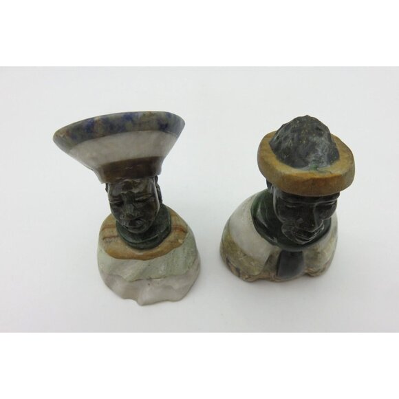 Small Stone Bust Set Colourful Hand Carved in Zimbabwe Africa 3.5" and 3.1" Tall - Picture 7 of 8